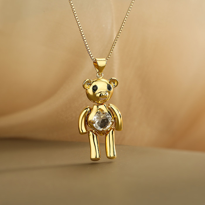 Simple Style Commute Tortoise Bear Copper Plating Inlay Zircon 18K Gold Plated Pendant Necklace