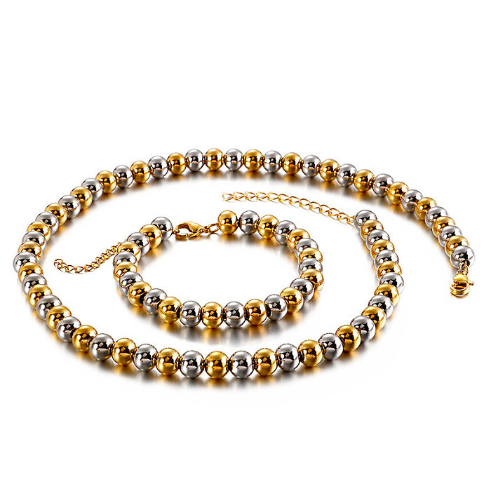 Korean Style Titanium Steel Small Round Beads Bracelet Necklace Set Wholesale jewelry