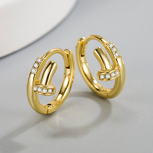 1 Pair Simple Style Irregular Polishing Plating Inlay Copper Zircon Hoop Earrings