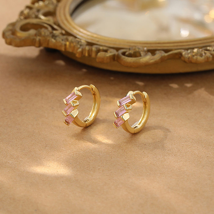 1 Pair Sweet Cross Rectangle Copper Inlay Zircon Earrings