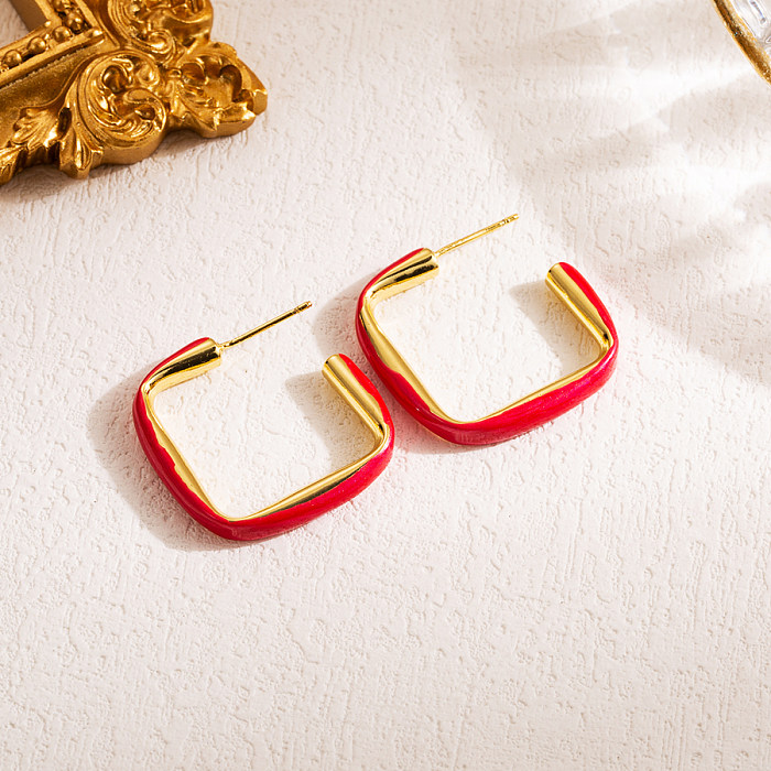 1 Pair Simple Style Square Enamel Copper 18K Gold Plated Ear Studs
