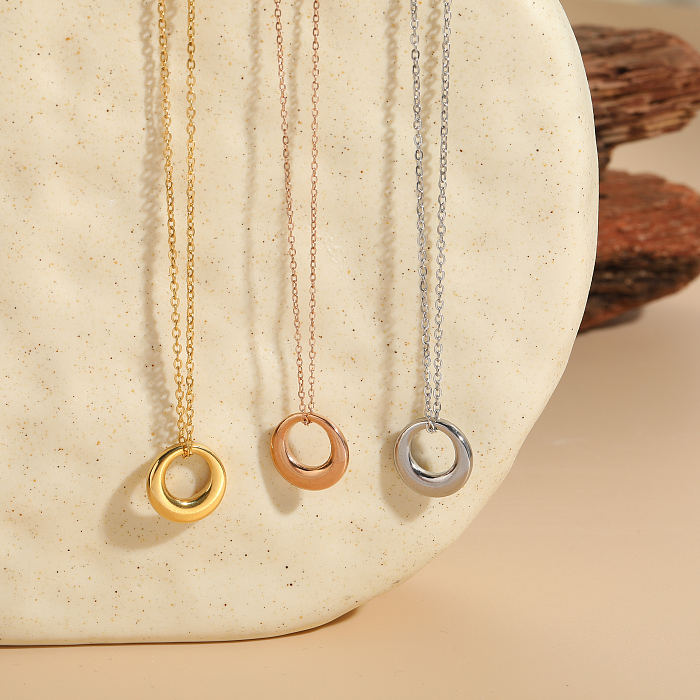 Simple Style Round Copper Plating 14K Gold Plated Pendant Necklace