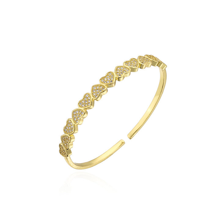 Fashion Heart Open Bracelet Copper 18K Gold-plated Jewelry Female