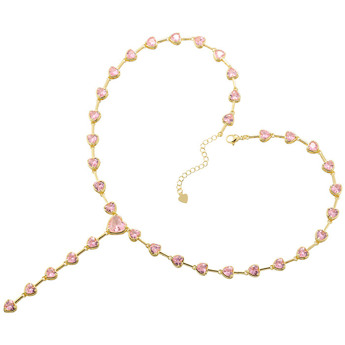 Elegant Glam Luxurious Heart Shape Copper Plating Inlay Zircon 18K Gold Plated Bracelets Necklace