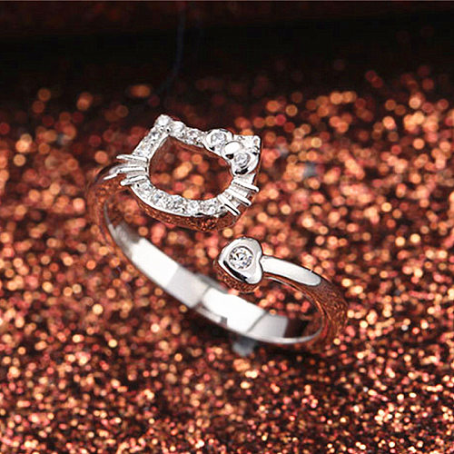 Anillo abierto de diamantes de imitación con incrustaciones de cobre de color sólido de estilo simple de 1 pieza