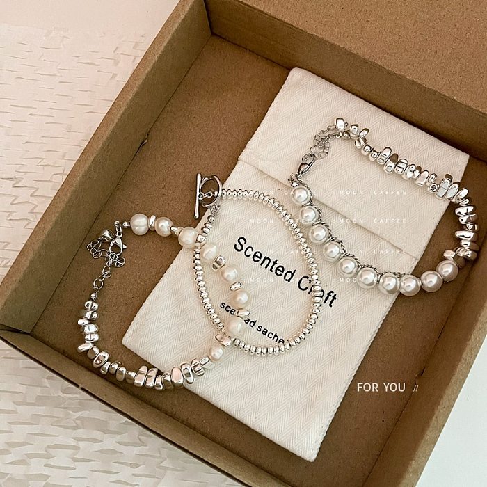IG Style Geometric Freshwater Pearl Glass Copper Plating Silver Plated Bracelets