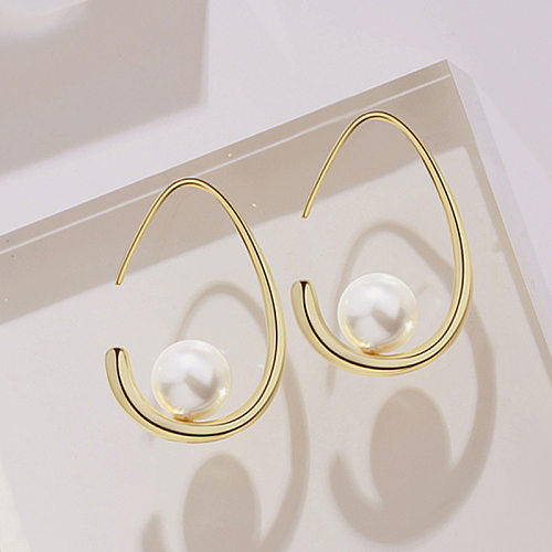 Boucles d'oreilles en forme de gouttelettes d'eau, Style Simple, incrustation de cuivre, perles plaquées or, 1 paire