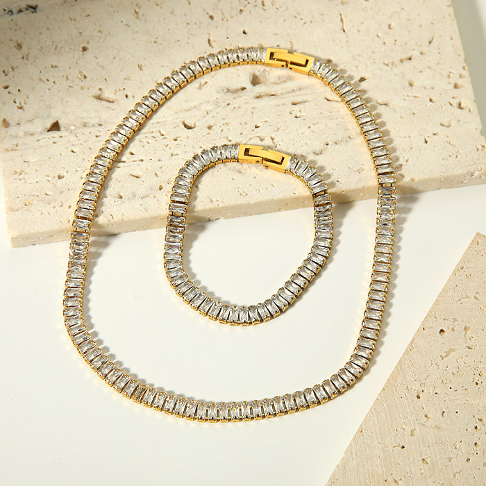 Collier de bracelets en Zircon avec incrustation d'acier inoxydable de titane carré de Style Simple