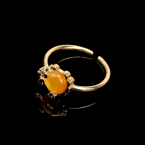 Rétro dame Style Simple géométrique cuivre placage incrustation opale plaqué or 18K anneaux boucles d'oreilles collier