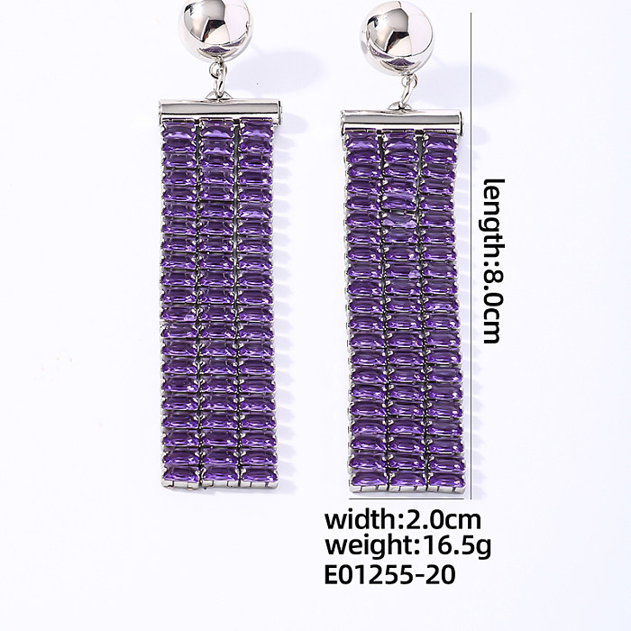 1 par de pendientes colgantes chapados en oro blanco con incrustaciones rectangulares redondas brillantes y brillantes