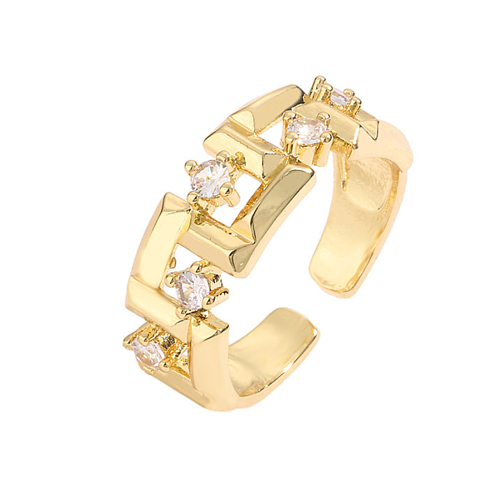 Luxurious Irregular Copper Plating Inlay Zircon Gold Plated Open Rings