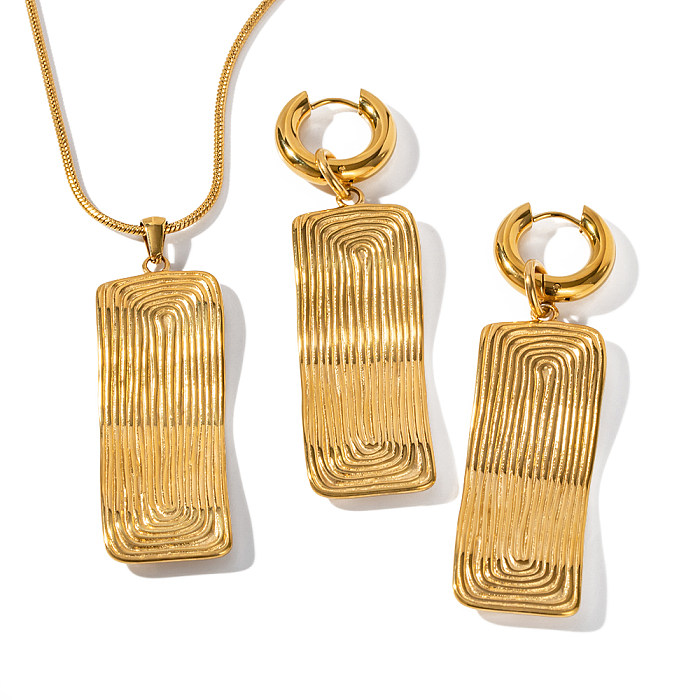 قلادة أقراط مطلية بالذهب عيار 18 قيراطًا مستطيلة الشكل من الفولاذ المقاوم للصدأ بأسلوب بسيط