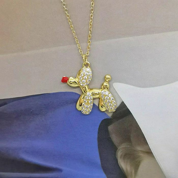 Cute Modern Style Dog Copper Inlay Artificial Diamond Pendant Necklace