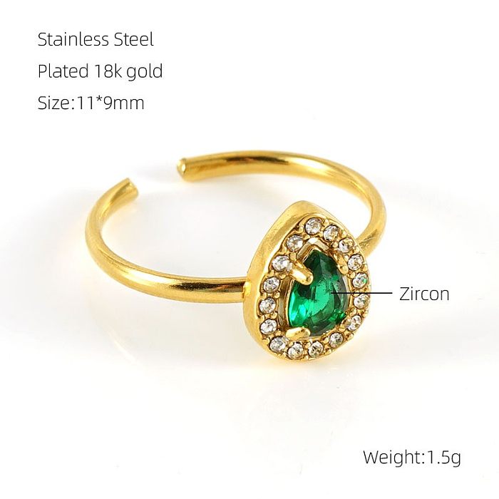 1 Piece Shiny Square Water Droplets Heart Shape Stainless Steel Plating Inlay Zircon Open Ring