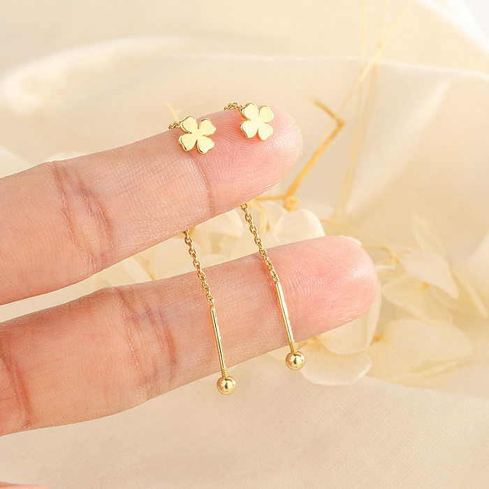 1 Pair Elegant Four Leaf Clover Plating Copper Ear Line
