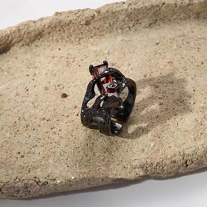 Anillo abierto de piedras preciosas artificiales con incrustaciones de cobre geométrico ropa de calle Punk Hip-Hop
