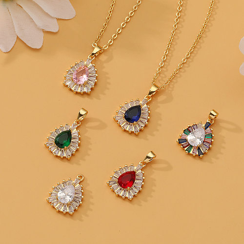Luxurious Water Droplets Copper Gold Plated Zircon Pendant Necklace