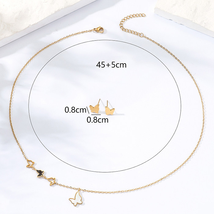 Stainless Steel Electroplating 18K Gold Sticky Shell Butterfly Necklace Earrings Set