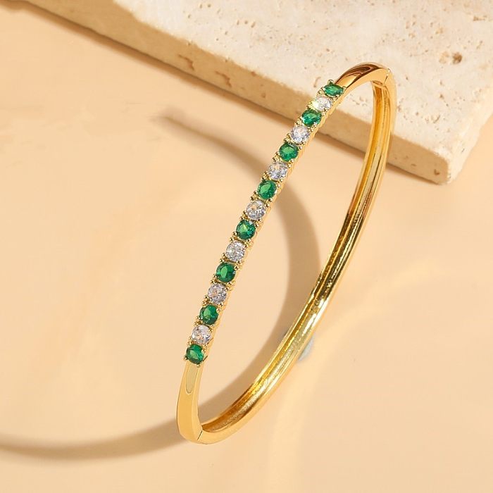 Simple Style Round Copper Plating Inlay Zircon 14K Gold Plated Bangle