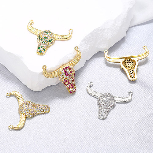 Retro Simple Style Horns Copper Plating Inlay Zircon 18K Gold Plated Pendants