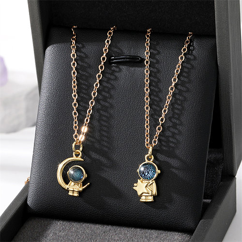 Fashion Astronaut Copper Gold Plated Artificial Gemstones Pendant Necklace 1 Piece