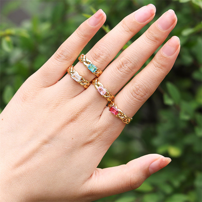Elegante offene Ringe mit einfarbiger Edelstahlbeschichtung und Zirkoneinlage, 18 Karat vergoldet
