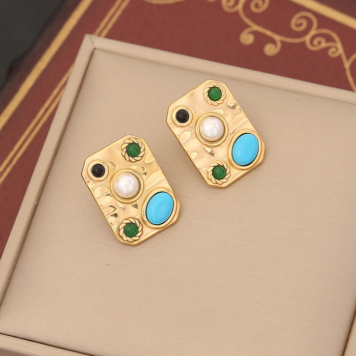 Boucles d'oreilles et collier bohème, incrustation irrégulière en acier inoxydable, anneaux opale Turquoise