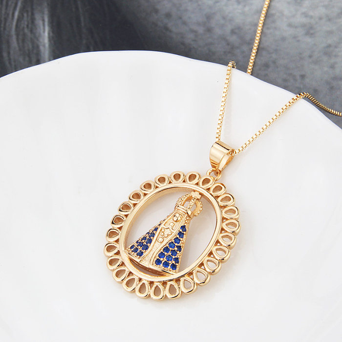 Simple Copper Gold-plated Heart-shaped Round Faith Pendant Necklace