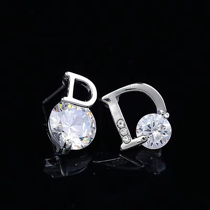 1 Pair Sexy Simple Style Letter Plating Inlay Copper Zircon Silver Plated Ear Studs