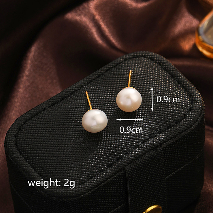 1 Pair Casual Simple Style Geometric Pearl Plating Copper 18K Gold Plated Ear Studs