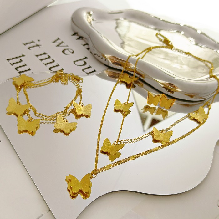 Modern Style Square Butterfly Stainless Steel Earrings Necklace