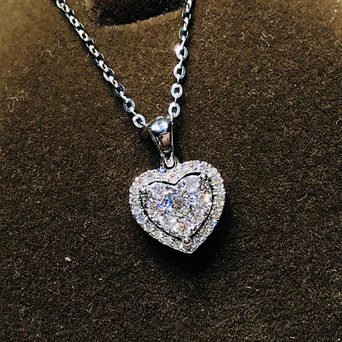 Colar de pingente de cobre em formato de coração fashion incrustado com pedras preciosas artificiais colares de cobre