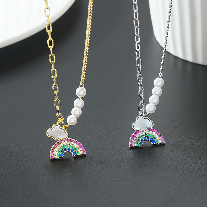 1 Piece Cute Rainbow Copper Irregular Plating Inlay Zircon Pendant Necklace