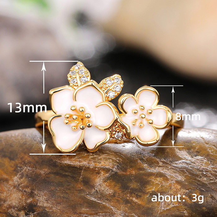 Anéis de pedras preciosas artificiais com embutimento de cobre com flor doce