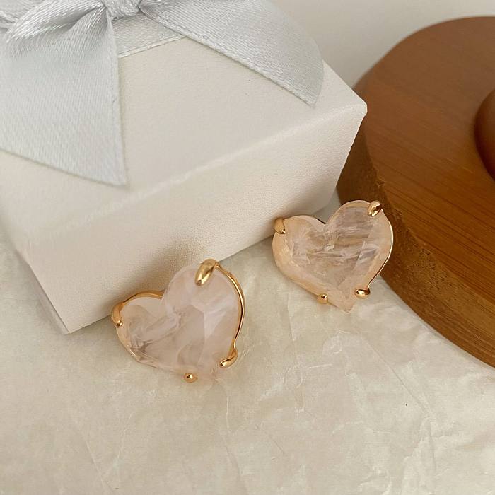 1 Pair Modern Style Korean Style Heart Shape Plating Inlay Copper Zircon Ear Studs