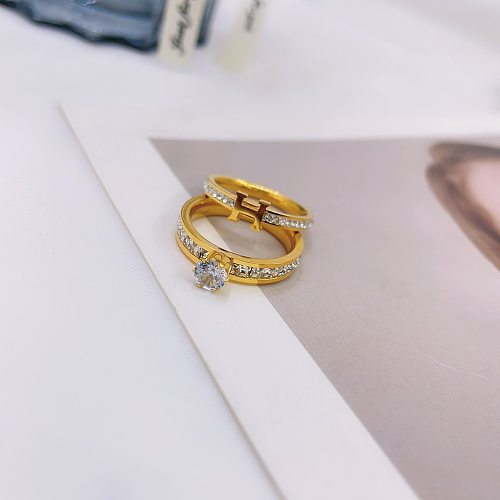 Wholesale Simple Style Solid Color Titanium Steel Plating Inlay Artificial Diamond Rings