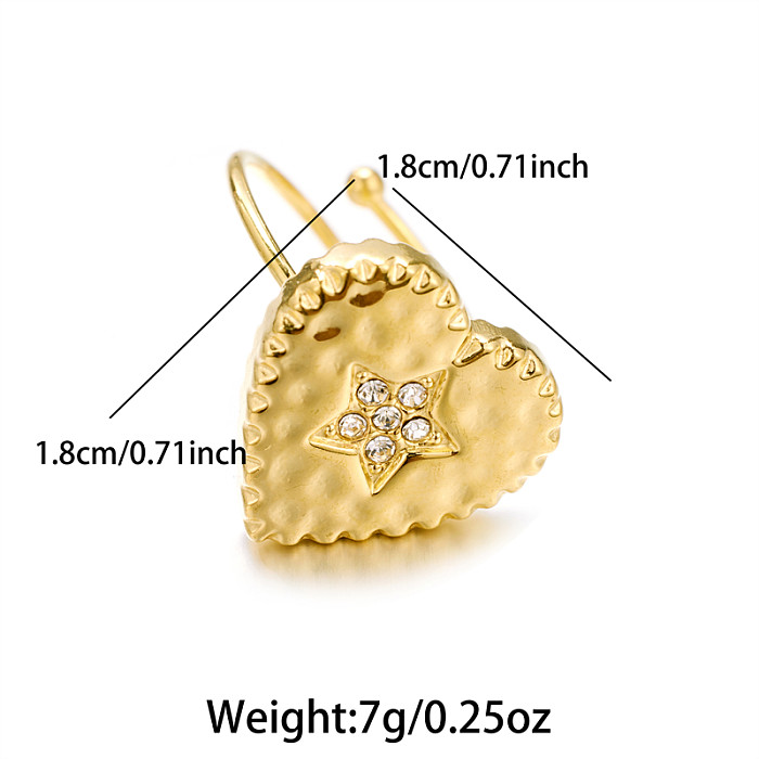 Vintage Style Shiny Star Heart Shape Flower Stainless Steel Plating Inlay Rhinestones 18K Gold Plated Open Rings