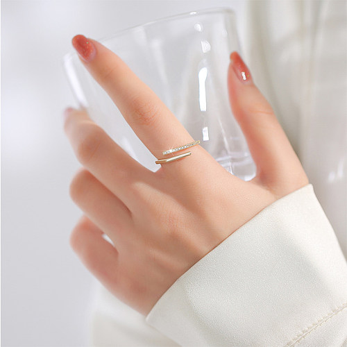 Casual Streetwear Geometric Copper Inlay Zircon Open Rings