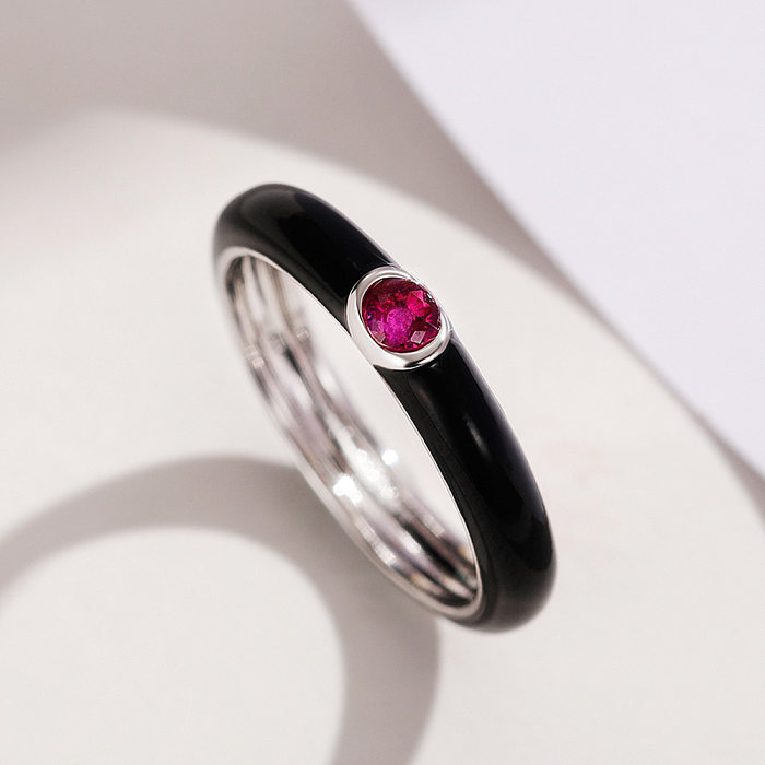1 Piece Fashion Geometric Copper Enamel Inlay Artificial Gemstones Rings
