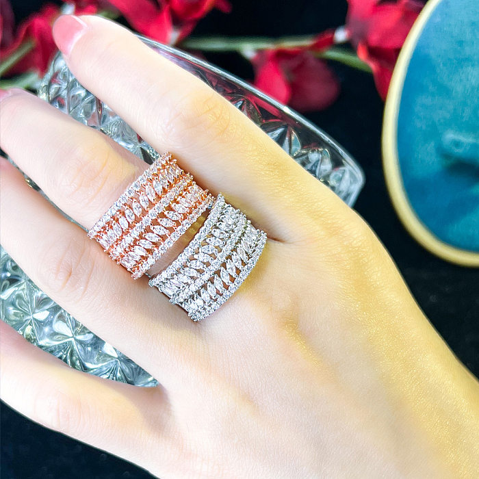Casual Simple Style Commute Solid Color Copper Plating Inlay Zircon Rose Gold Plated White Gold Plated Rhodium Plated Rings