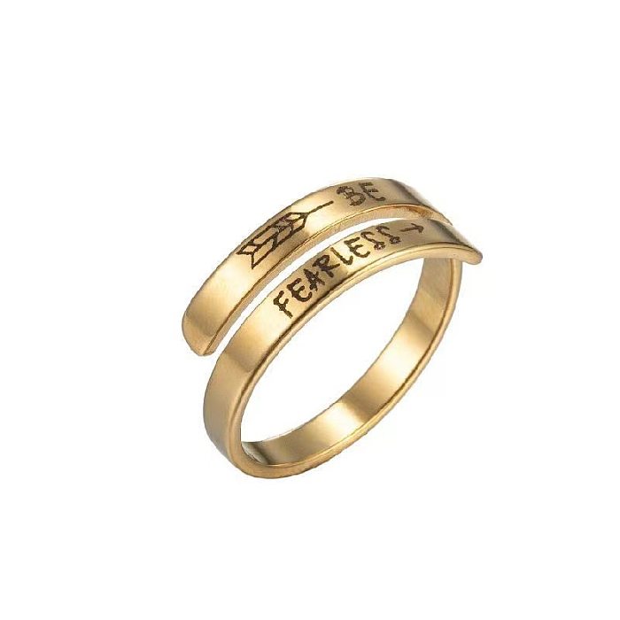 Schlichter Stil, offener Ring mit Pendel-Buchstabe, polierter Edelstahl, vergoldet
