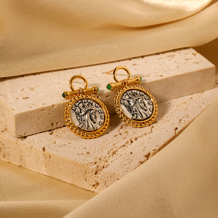 Klassische Portrait-Kupferbeschichtung, Intarsien-Kupfer-Ohrring-Halskette mit 18-Karat-Vergoldung
