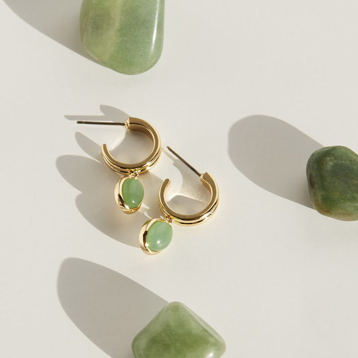 Boucles d'oreilles Aventurine verte, nouvelles boucles d'oreilles rétro simples en pierres précieuses, Design à la mode