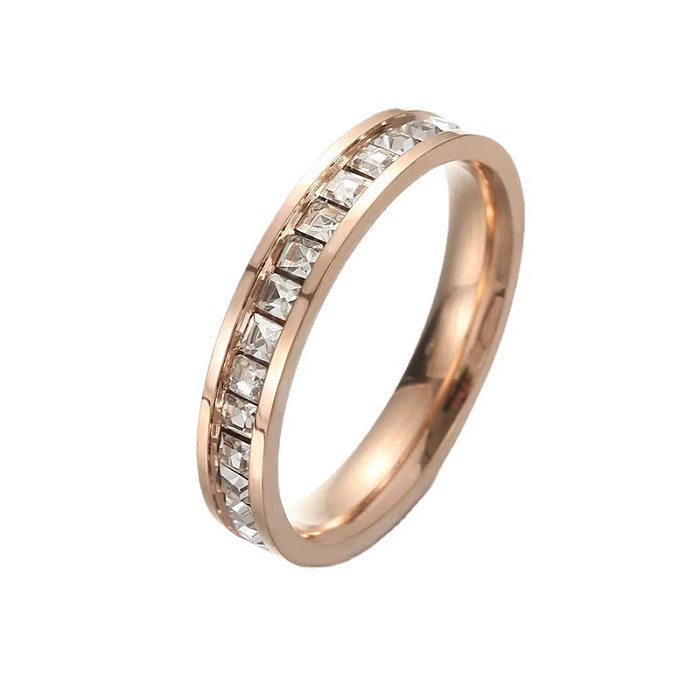 Simple Style Square Titanium Steel Plating Inlay Rhinestones Gold Plated Rings