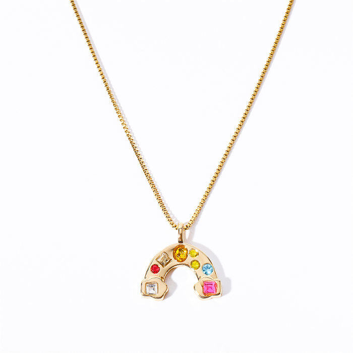 Einfache Streetwear-Halskette mit Regenbogen-Kupferbeschichtung, Inlay-Zirkon, 18 Karat vergoldet, Anhänger-Halskette