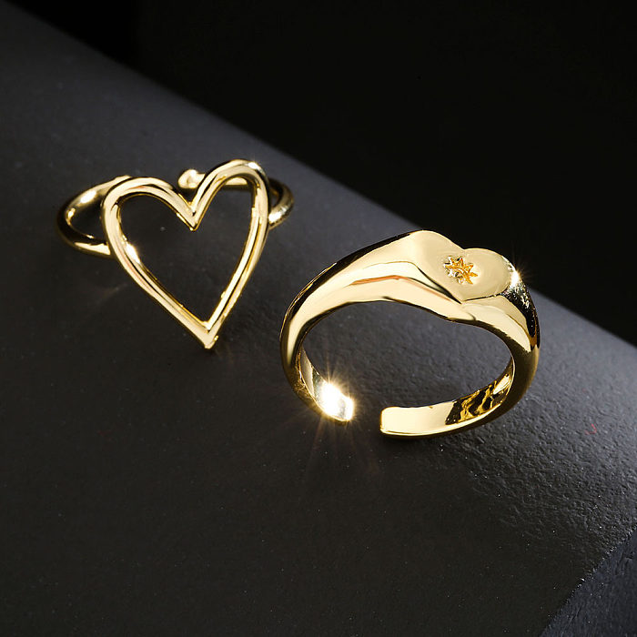 Fashion Copper 18K Gold Zircon Heart Geometric Open Ring Female Wholesale