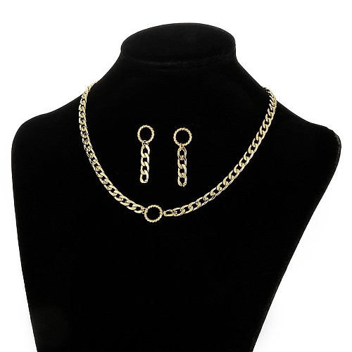 Einfache Kreis dicke Kette Titan Ohrringe Halskette Kette Set Großhandel Schmuck