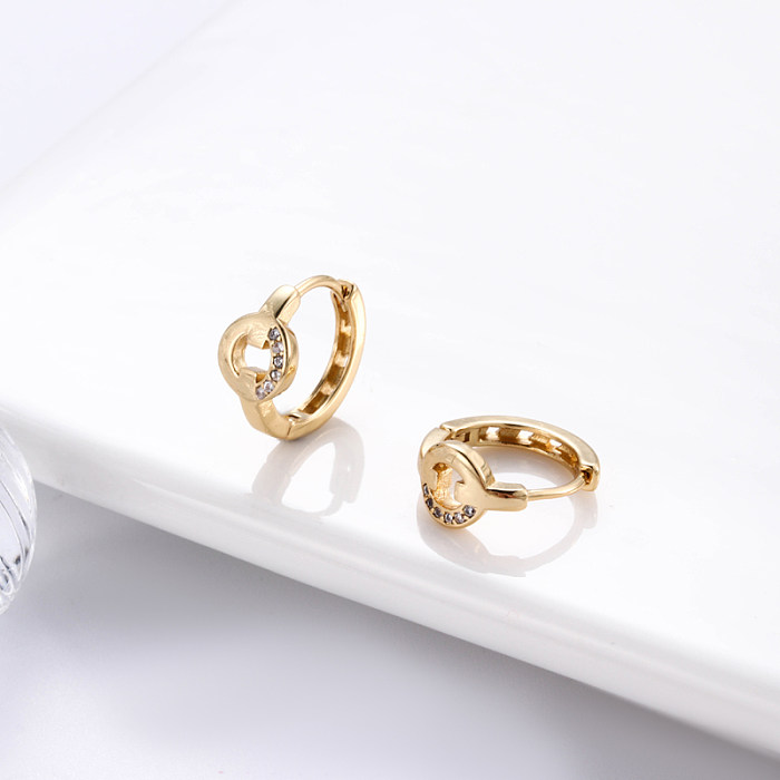 1 Pair Streetwear Star Copper Plating Inlay Zircon 18K Gold Plated Hoop Earrings