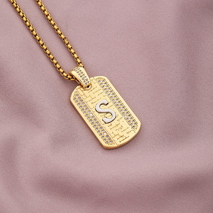 Collier avec pendentif en forme de lettre en acier inoxydable, placage de cuivre, incrustation de Zircon, 1 pièce
