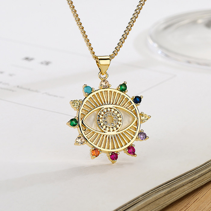 Simple Style Commute Devil'S Eye Copper Plating Inlay Zircon 18K Gold Plated Pendant Necklace